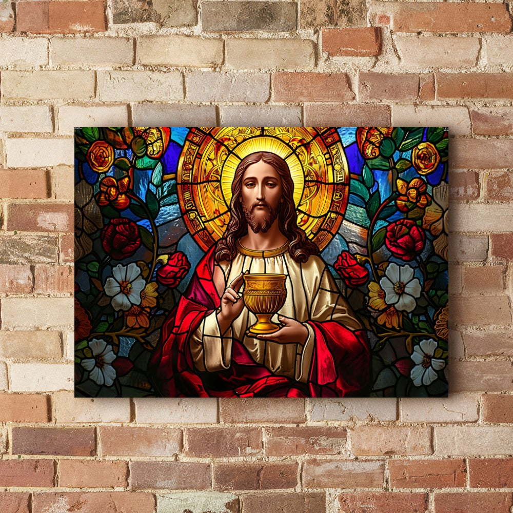 Quadro Senhor Pintura Abstrato Jesus Cristo  Cálice Aliança