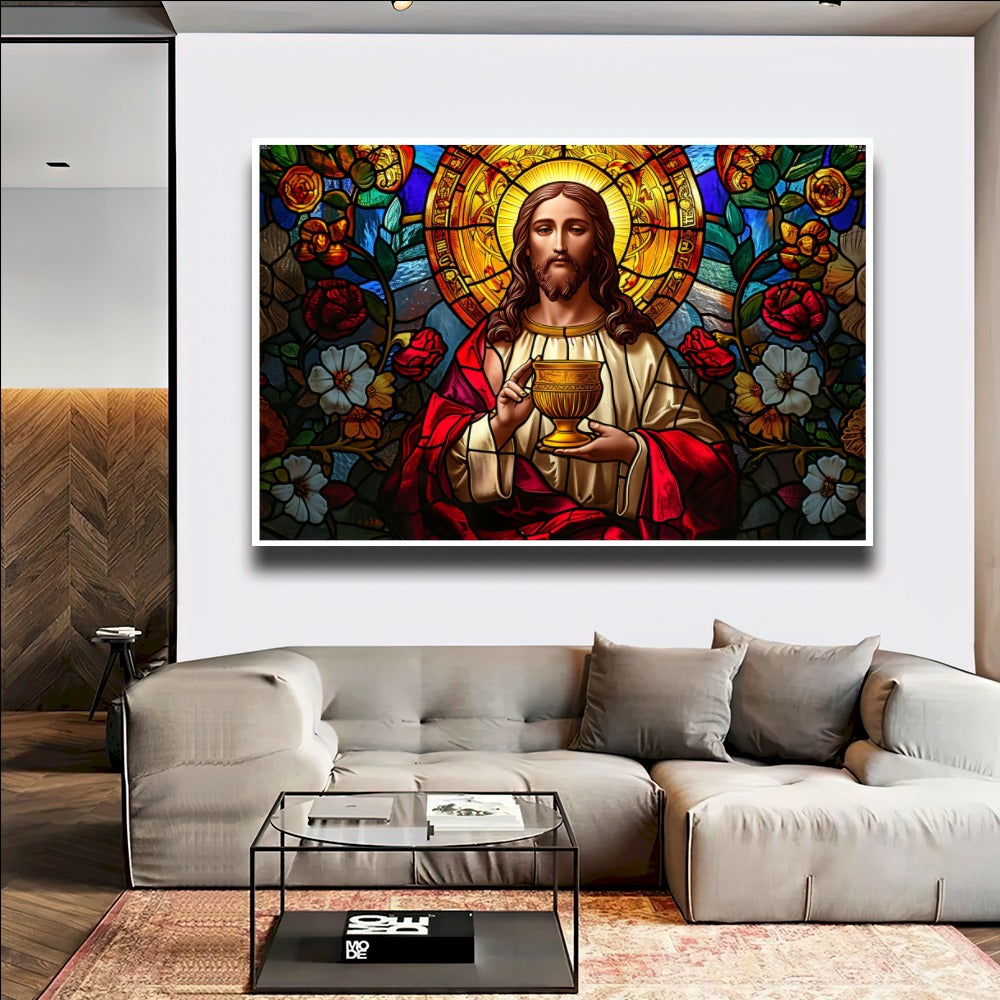 Quadro Senhor Pintura Abstrato Jesus Cristo  Cálice Aliança