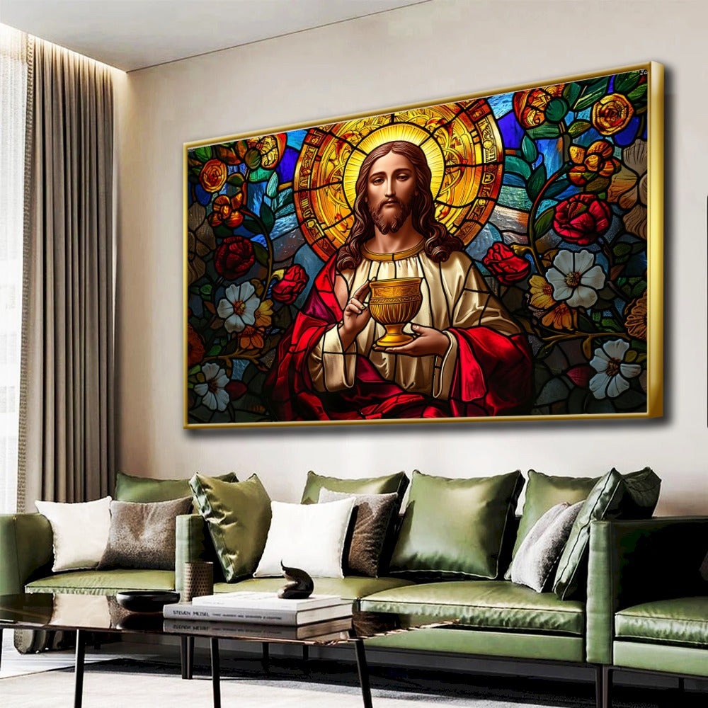 Quadro Senhor Pintura Abstrato Jesus Cristo  Cálice Aliança