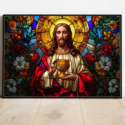 Quadro Senhor Pintura Abstrato Jesus Cristo  Cálice Aliança