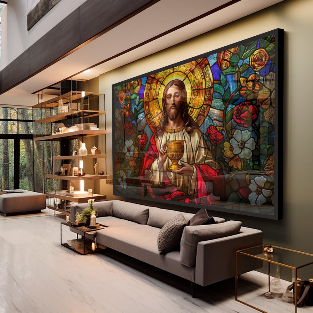 Quadro Senhor Pintura Abstrato Jesus Cristo  Cálice Aliança