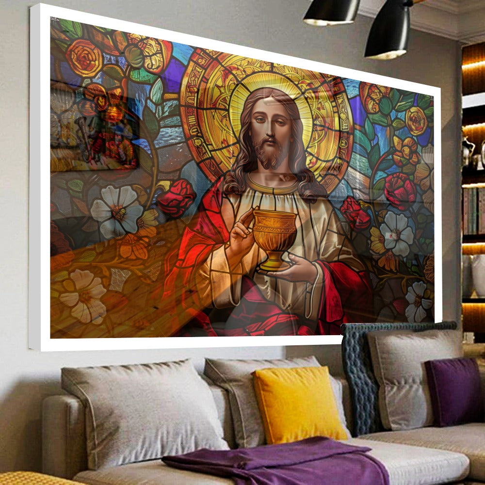 Quadro Senhor Pintura Abstrato Jesus Cristo  Cálice Aliança