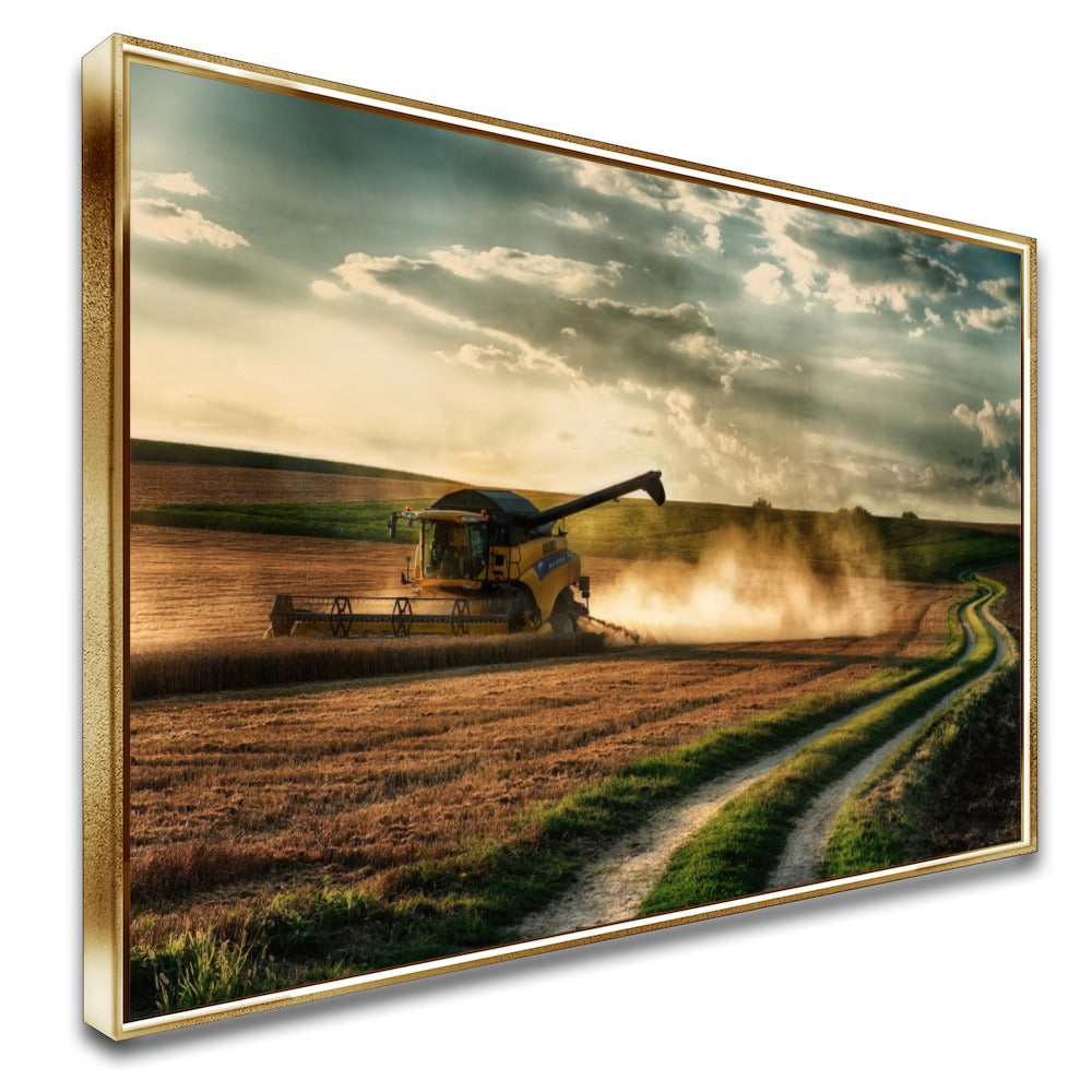 Quadro colheitadeira na colheita – Arte paisagem rural Agro Quadros