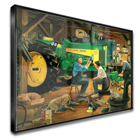 Quadro mecânico lidando no trator na oficina – Agro Quadros