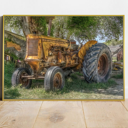 Quadro trator antigo amarelo estilo pintura – Agro Quadros