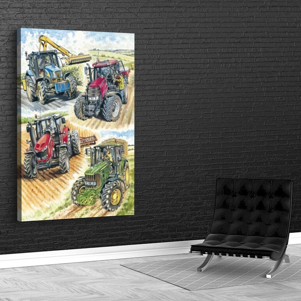 Quadro desenho de tratores trabalhando no campo – Agro Quadros