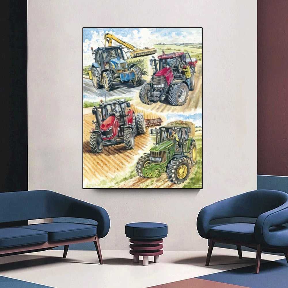 Quadro Desenho Tratores Trabalhando
