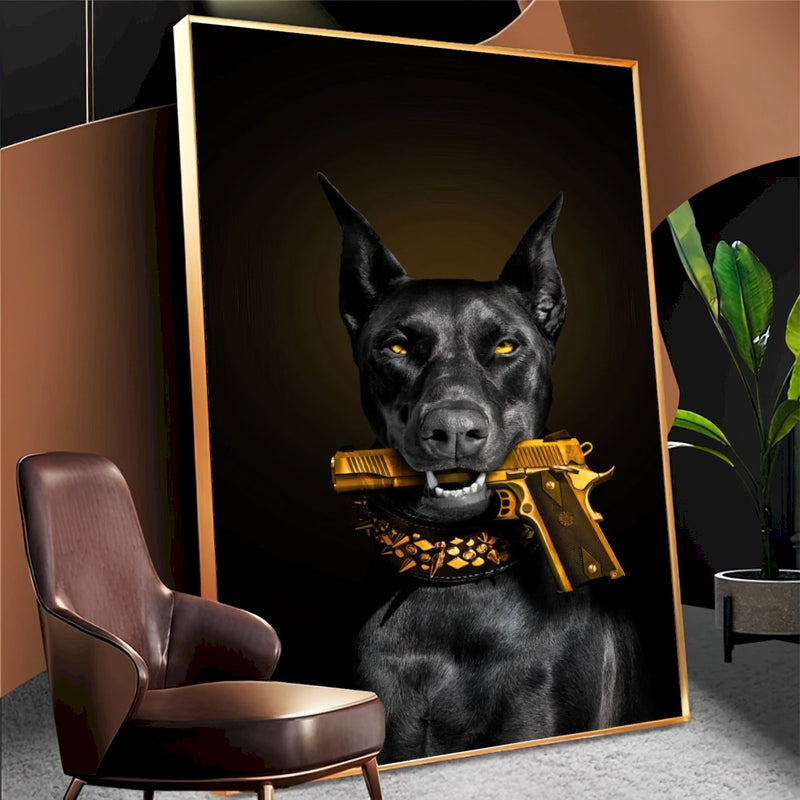 Quadro Cão E Arma