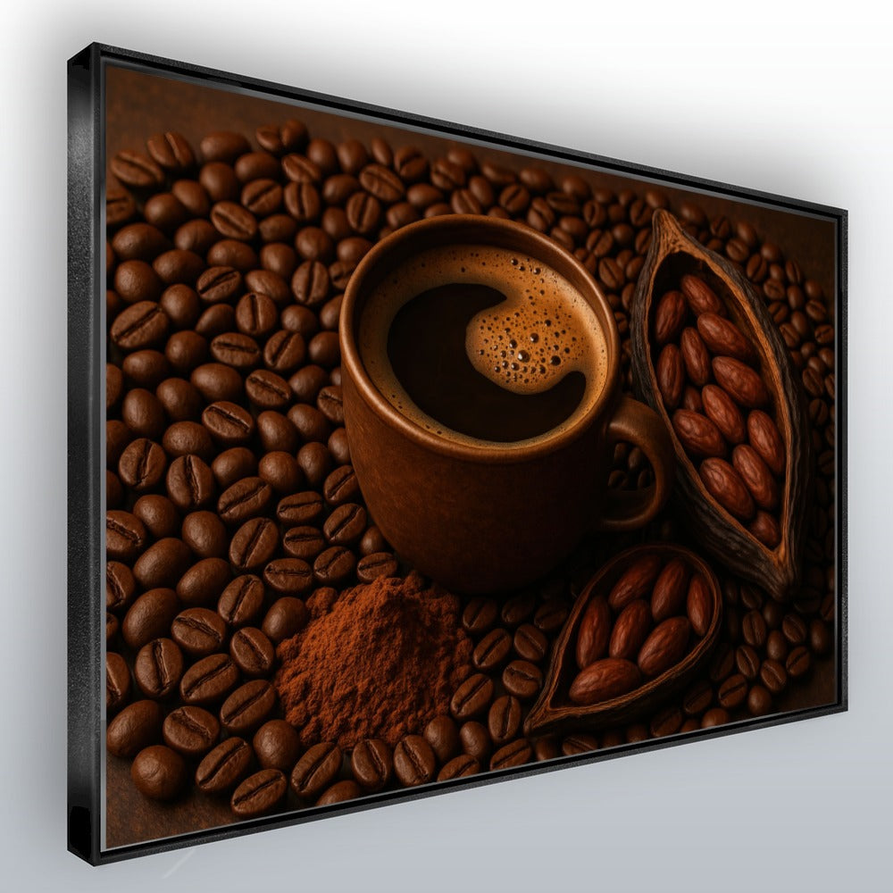 Quadro Xícara E Grãos De Café Com Cacau