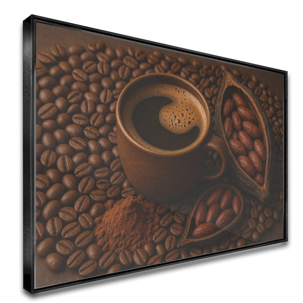 Quadro Xícara E Grãos De Café Com Cacau