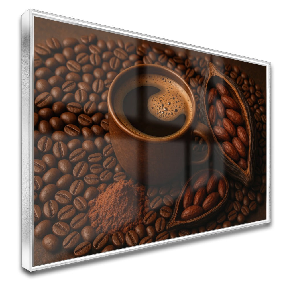 Quadro Xícara E Grãos De Café Com Cacau