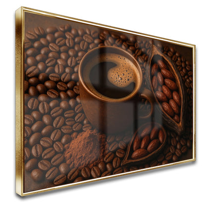 Quadro Xícara E Grãos De Café Com Cacau