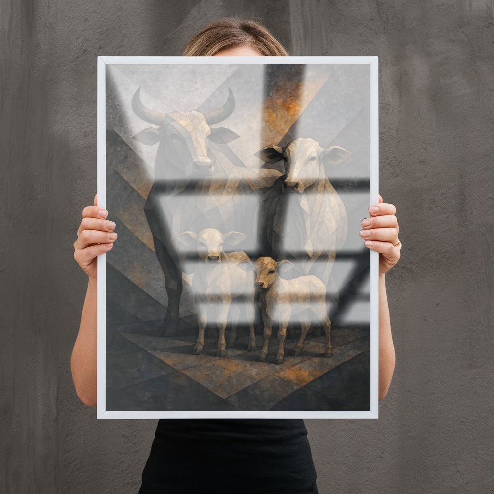 Quadro Boi Vaca E Terneiros Art Low Poly
