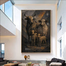 Quadro Boi Vaca E Terneiros Art Low Poly