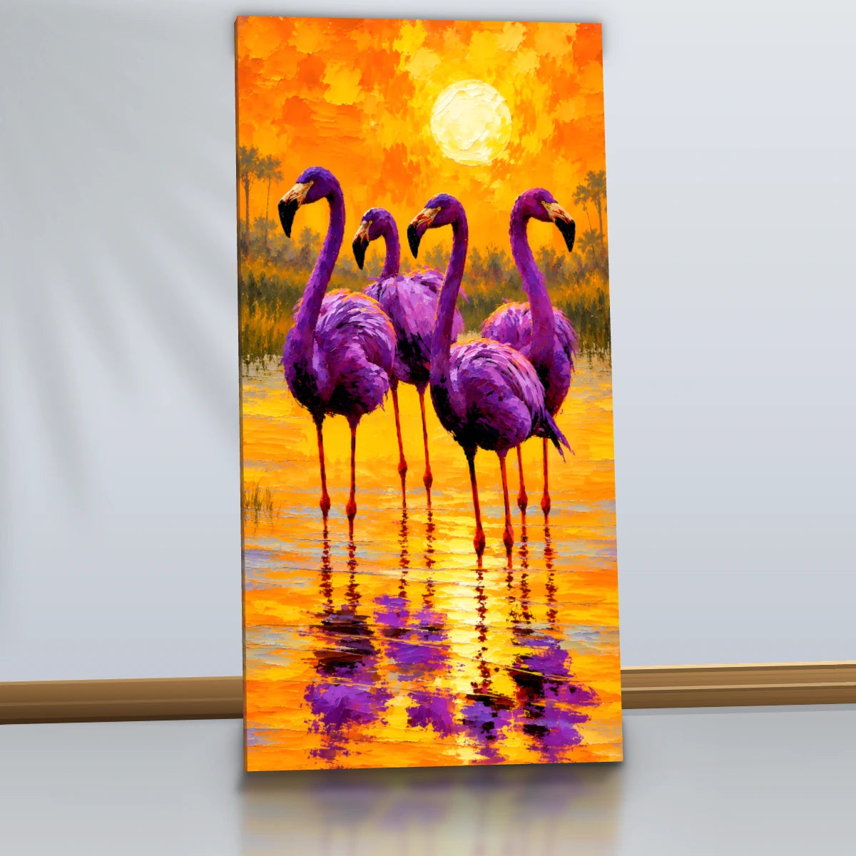 Quadro Sala Flamingos Sunset Purple