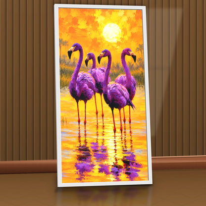 Quadro Sala Flamingos Sunset Purple