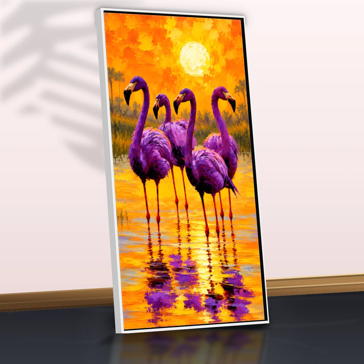 Quadro Sala Flamingos Sunset Purple
