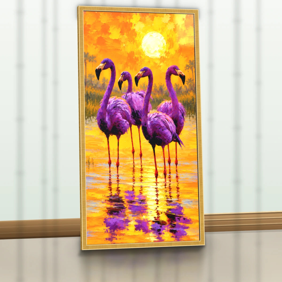 Quadro Sala Flamingos Sunset Purple