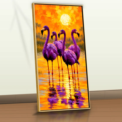 Quadro Sala Flamingos Sunset Purple