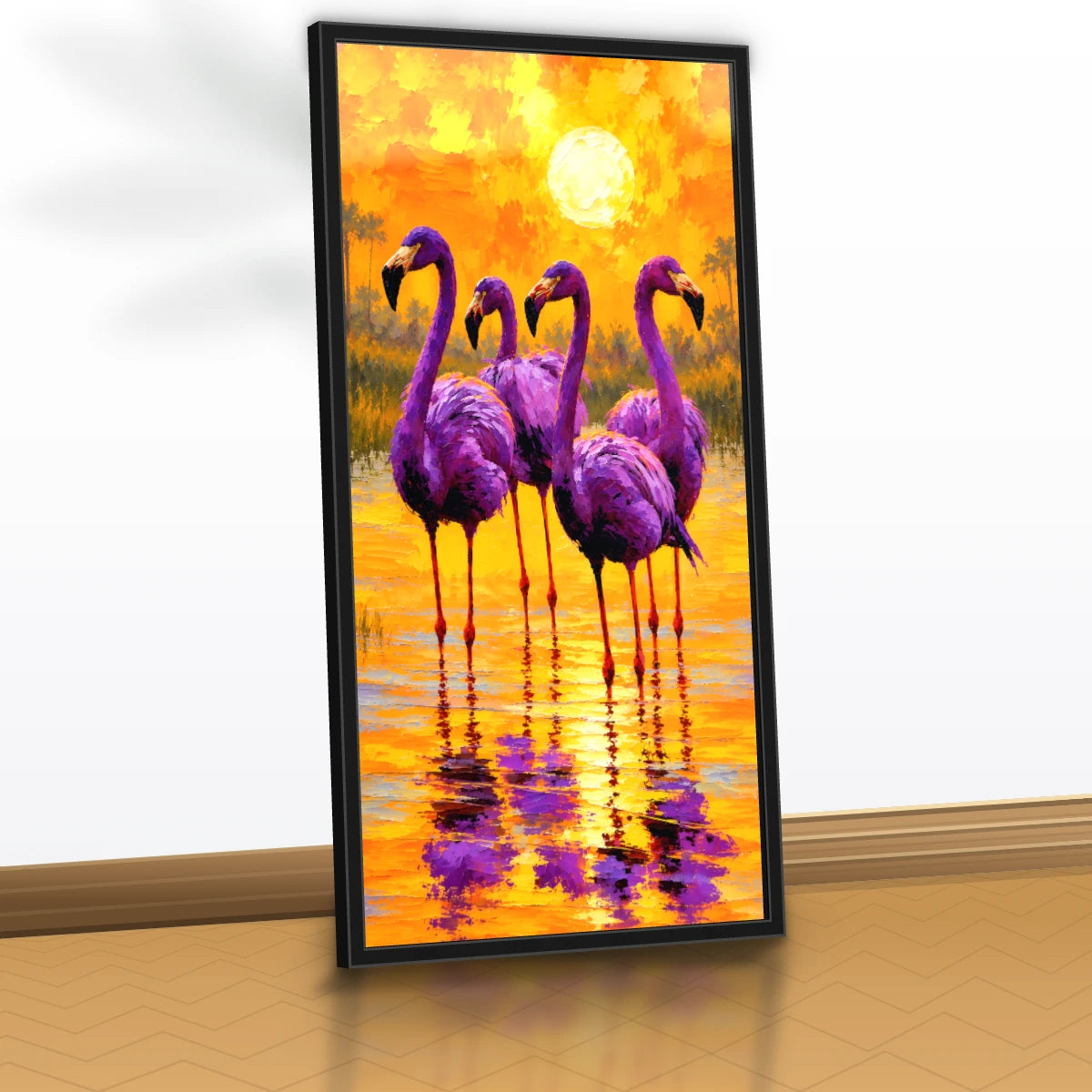 Quadro Sala Flamingos Sunset Purple