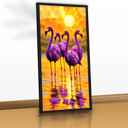 Quadro Sala Flamingos Sunset Purple