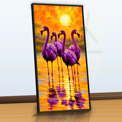 Quadro Sala Flamingos Sunset Purple