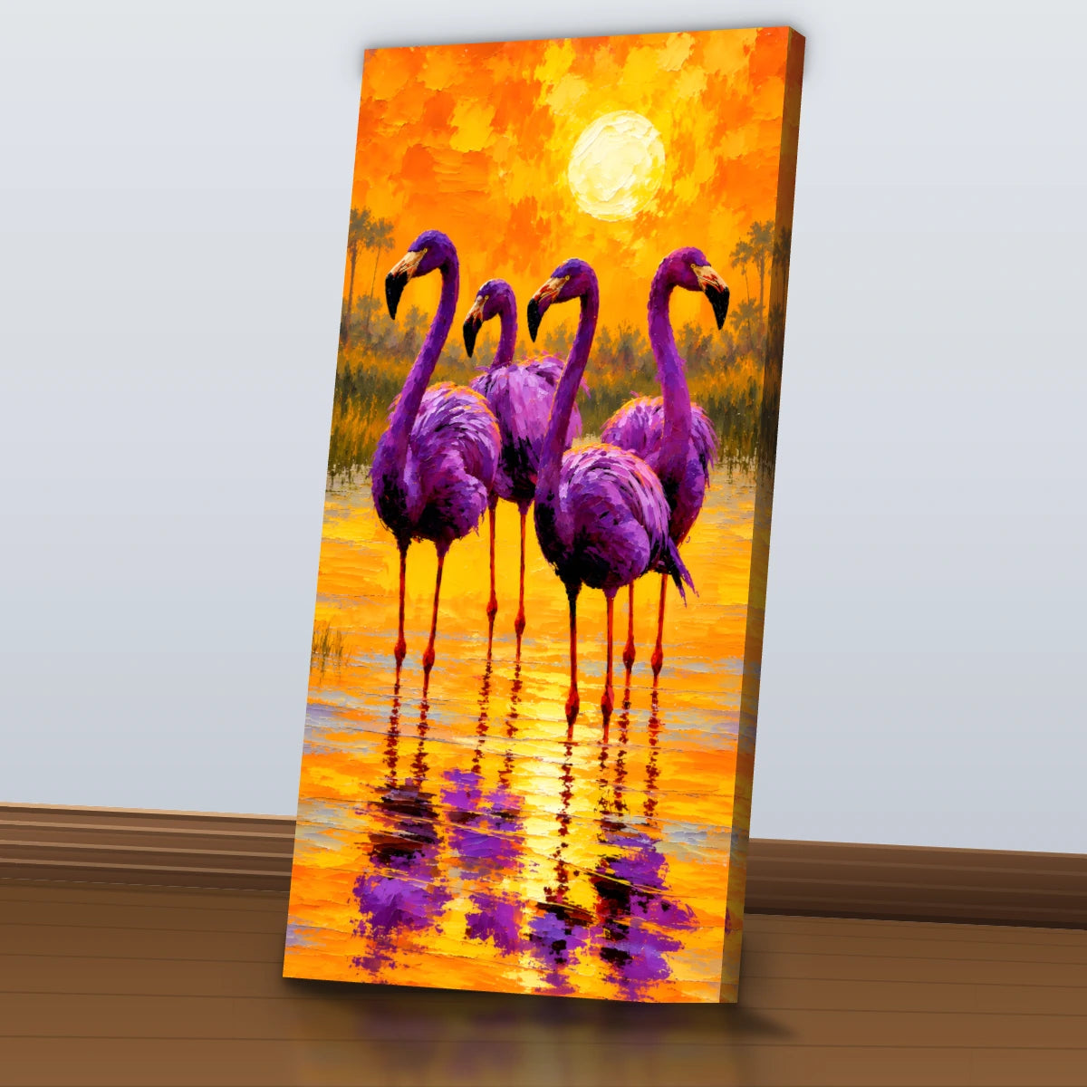 Quadro Sala Flamingos Sunset Purple