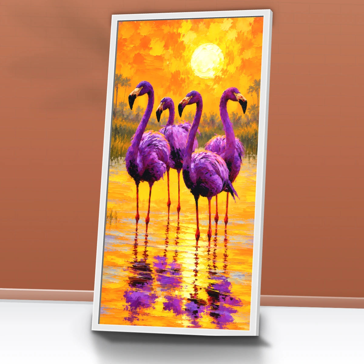 Quadro Sala Flamingos Sunset Purple