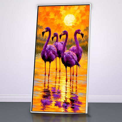 Quadro Sala Flamingos Sunset Purple