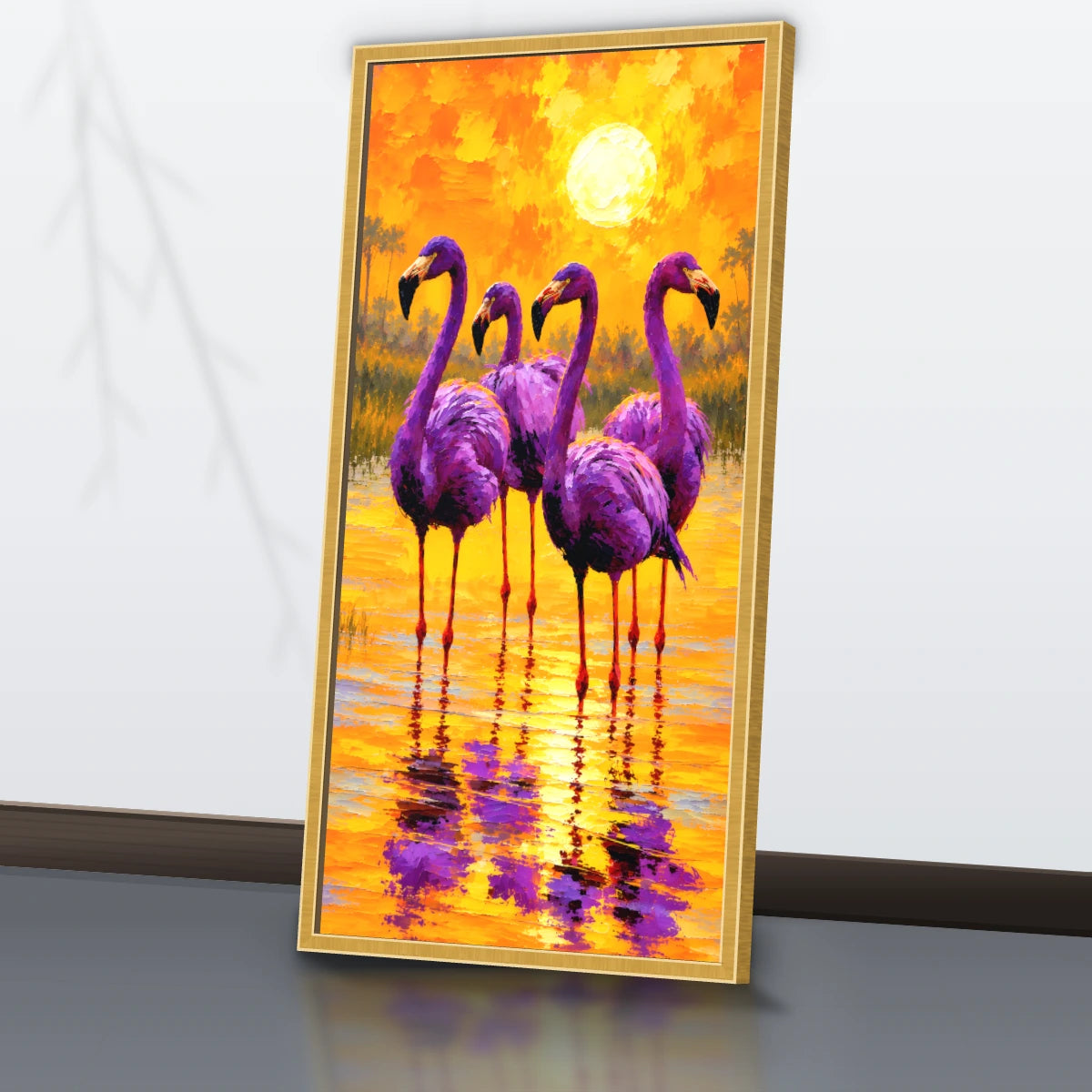 Quadro Sala Flamingos Sunset Purple