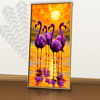 Quadro Sala Flamingos Sunset Purple