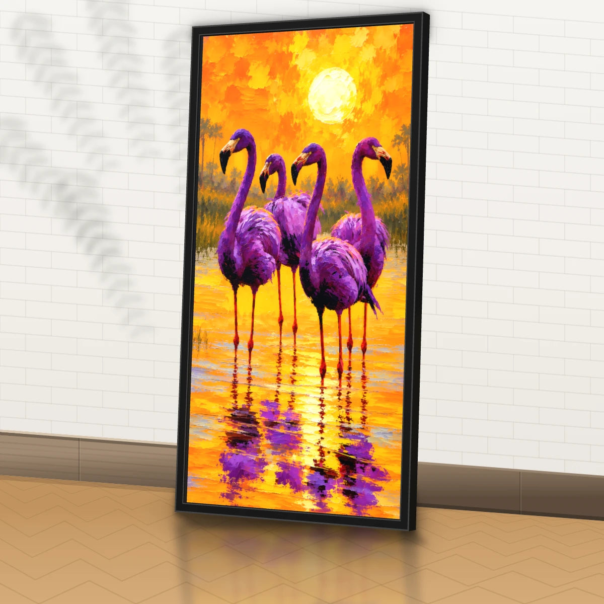 Quadro Sala Flamingos Sunset Purple