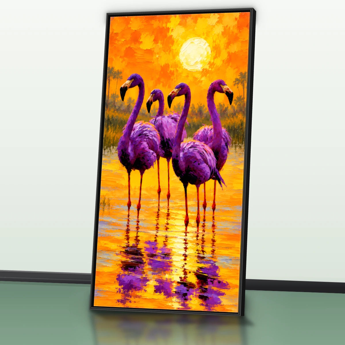 Quadro Sala Flamingos Sunset Purple
