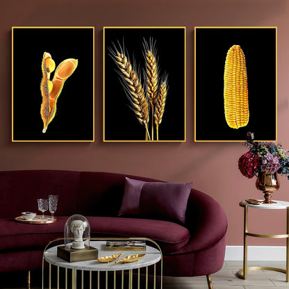Kit 3 Quadros Sementes Soja, Milho, Trigo Fundo Black