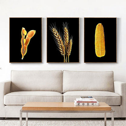 Kit 3 Quadros Sementes Soja, Milho, Trigo Fundo Black