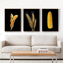 Kit 3 Quadros Sementes Soja, Milho, Trigo Fundo Black