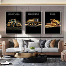 Kit 3 Quadros Disciplina, Execução e Foco Agro Fundo Blackout Gold