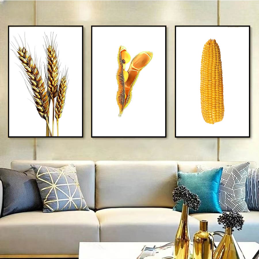 Kit 3 Quadros Sementes Douradas Fundo White (DESCONTAÇO)