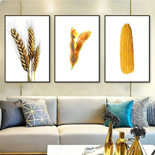 Kit 3 Quadros Sementes Douradas Fundo White (DESCONTAÇO)